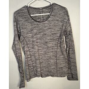 Lululemon Heathered Grey Long Sleeve Athletic Top Thumbholes Crew Neck Medium